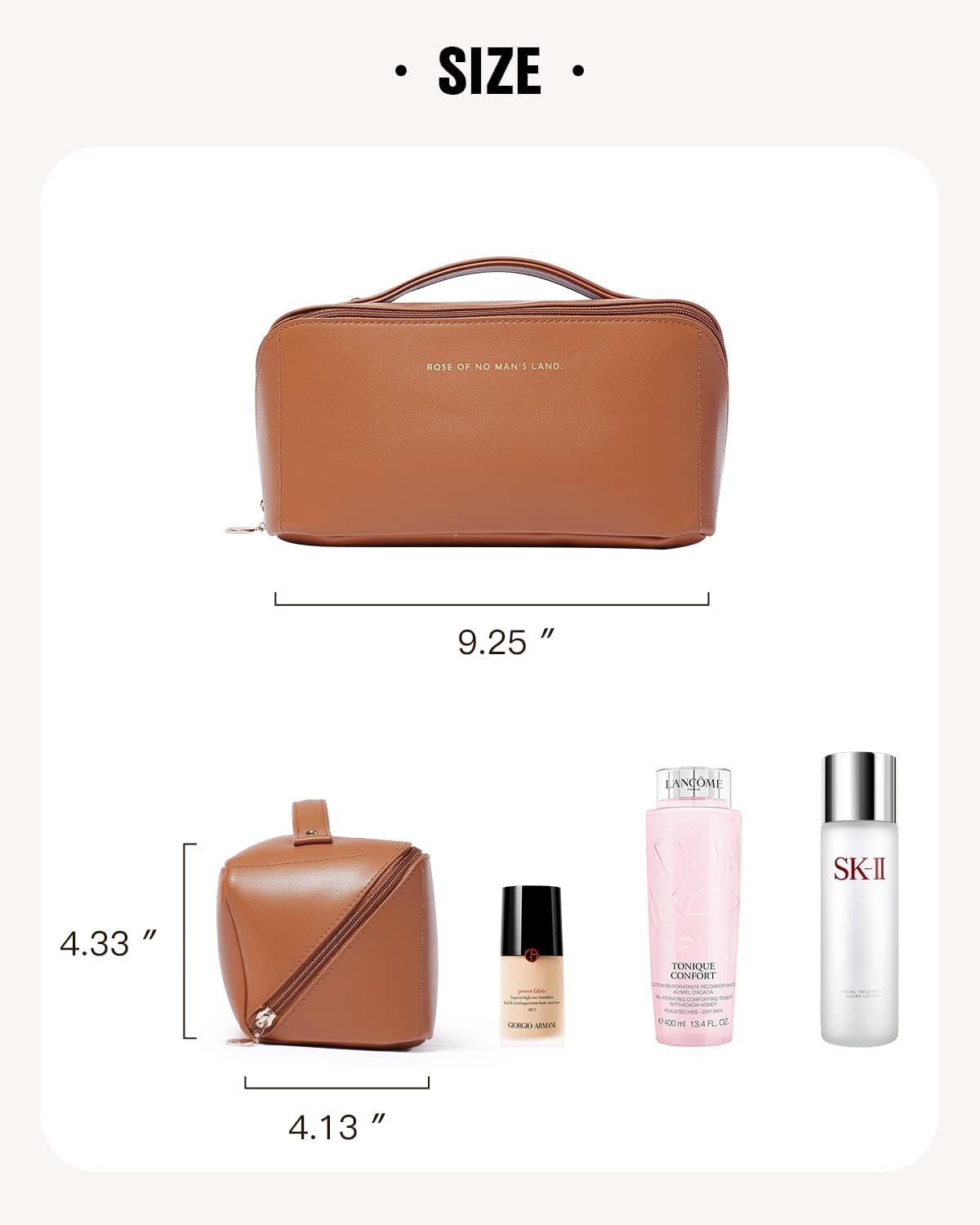 Large Brown Travel Makeup Bag - Waterproof, Portable, Organizer