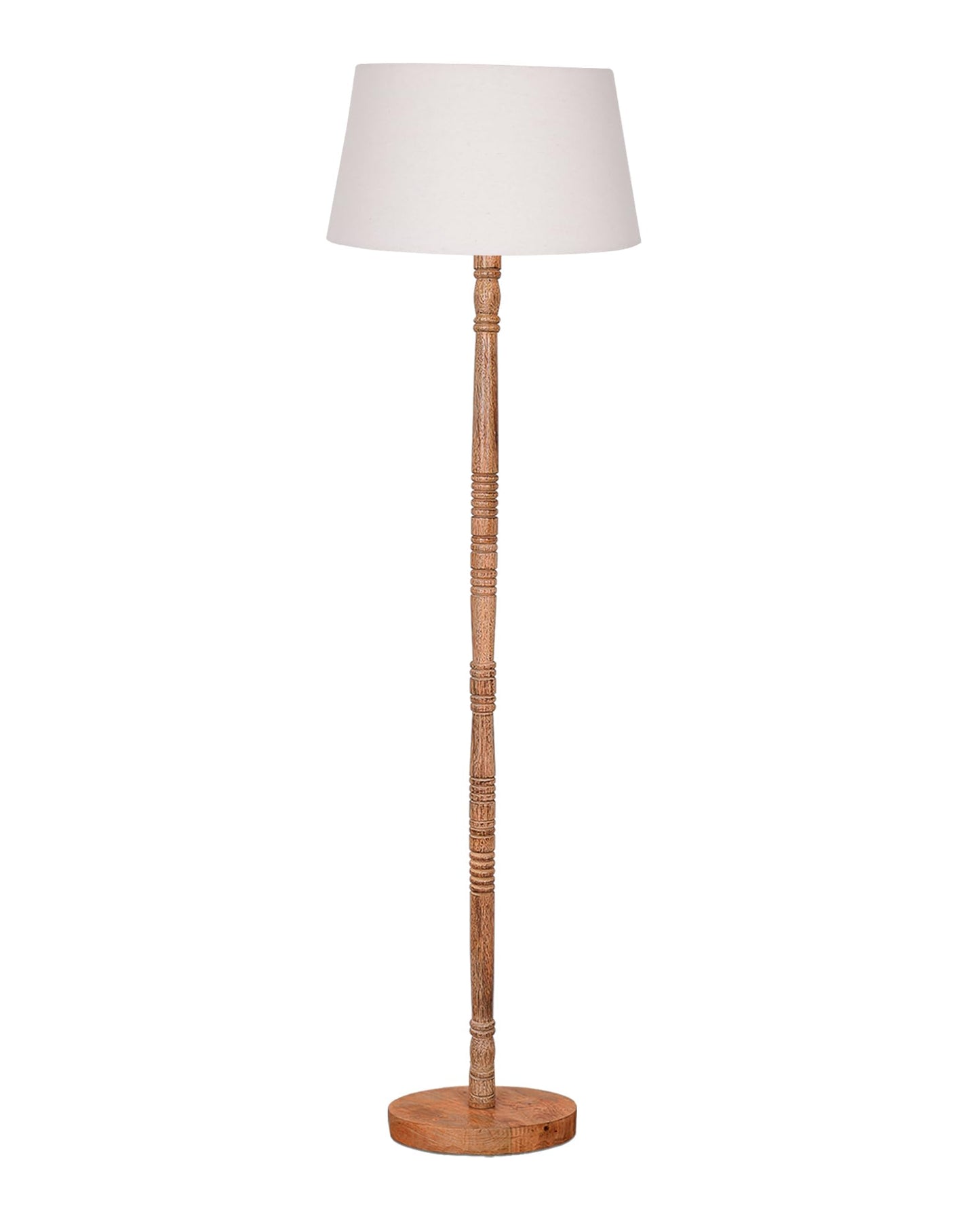 LED Floor Lamp Modern Mid Century Wooden Base White Fabric Shade 140x33x18cm