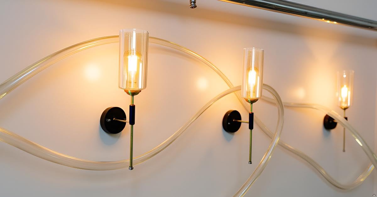 Wall Lamp Set of 2 - Modern Classic Design - Metal & Glass - Gold and Black Finish - E-27 Bulb - Ideal for Living Room, Bedroom