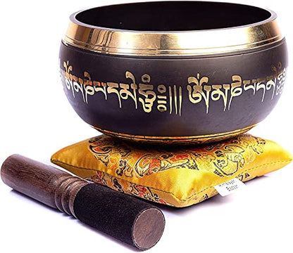 Tibetan Singing Bowl Set - Handcrafted - Wooden Mallet & Cushion - 15 cm - Nepalese Craftsman