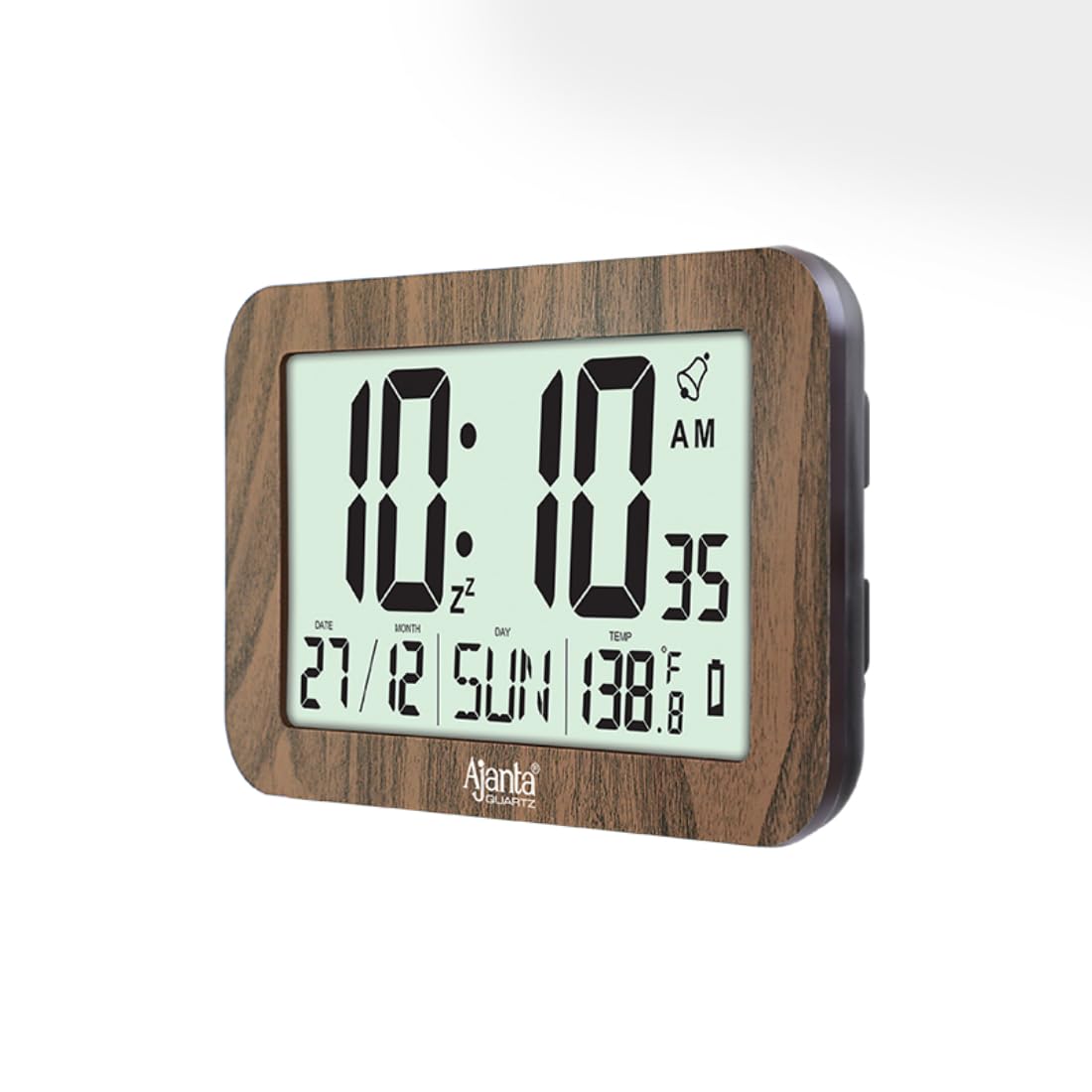 Digital Wall Clock with Alarm and Calendar, 1.3 x 1.5 Inch, Brown Plastic Frame