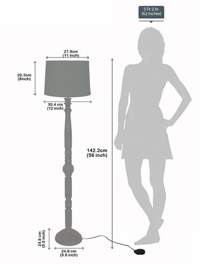 Wooden LED Floor Lamp with Spiral-Carved Design and Linen Shade - 142x30x27cm - Multicolor