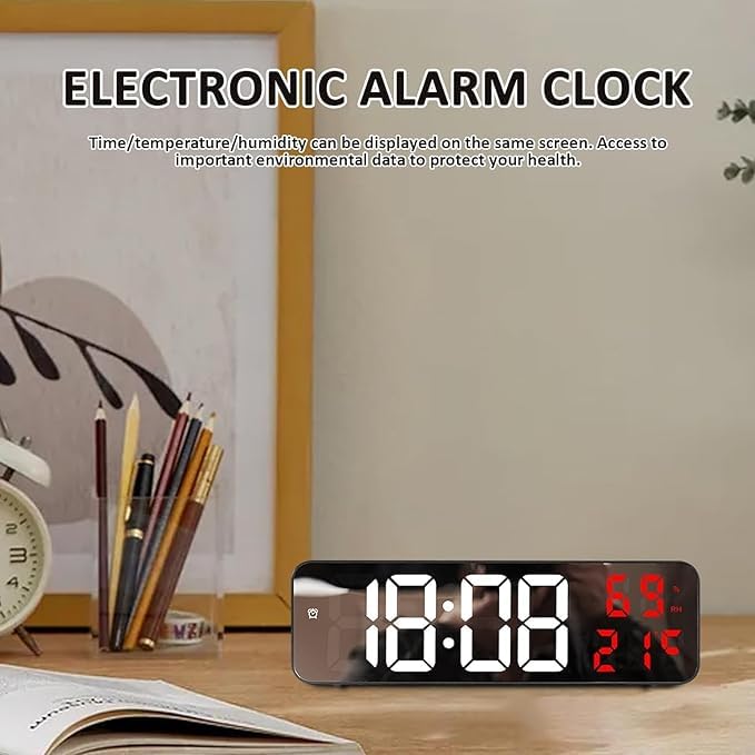 Digital Wall Clock with LED Display, 9.06 Inch, Two-Color Design, Temperature & Date, Plug-in & Battery Powered