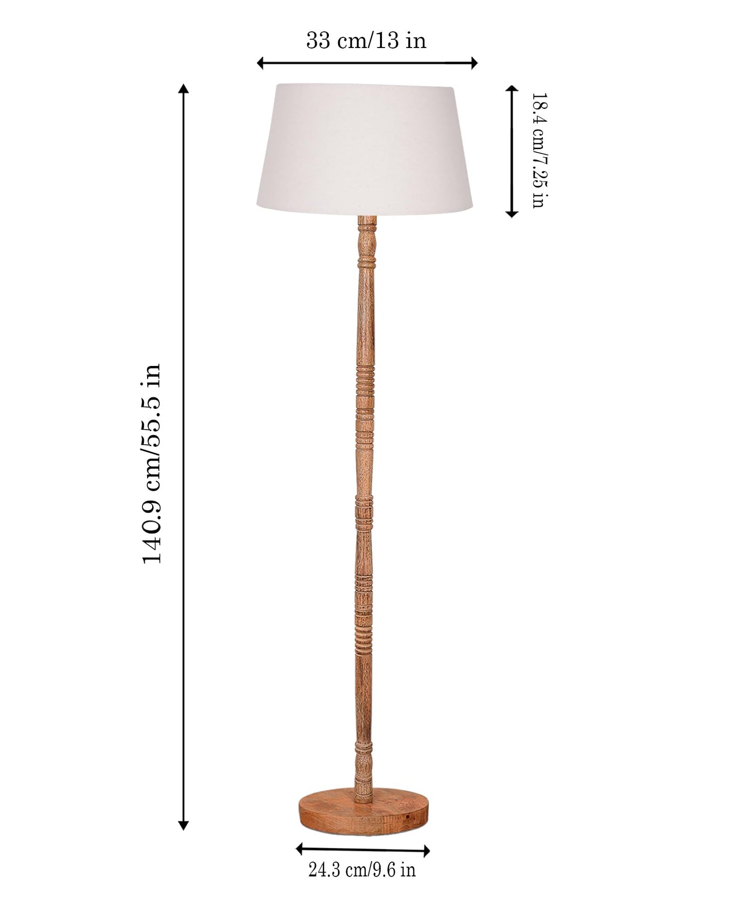 LED Floor Lamp Modern Mid Century Wooden Base White Fabric Shade 140x33x18cm