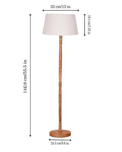 LED Floor Lamp Modern Mid Century Wooden Base White Fabric Shade 140x33x18cm