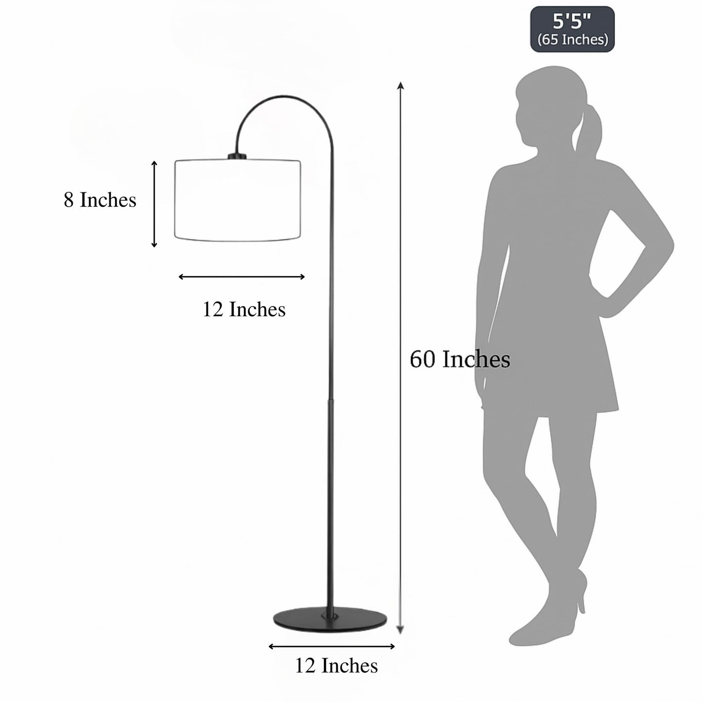 Floor Lamp with Handwoven Jute Shade, Black Metal Frame, 150 cm Height, LED Compatible