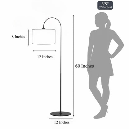 Floor Lamp with Handwoven Jute Shade, Black Metal Frame, 150 cm Height, LED Compatible