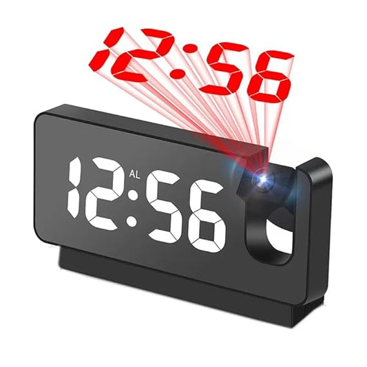 LED Digital Projection Alarm Clock with 180° Rotatable Projector & USB Charger | Mirror Surface, Temperature Display, Auto Dimming, Snooze Function | Modern Clock | (Multicolor, Pack of 1)