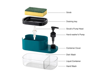 3-in-1 Soap Dispenser with Sponge Holder - Modern Design - ABS Plastic - Multicolor