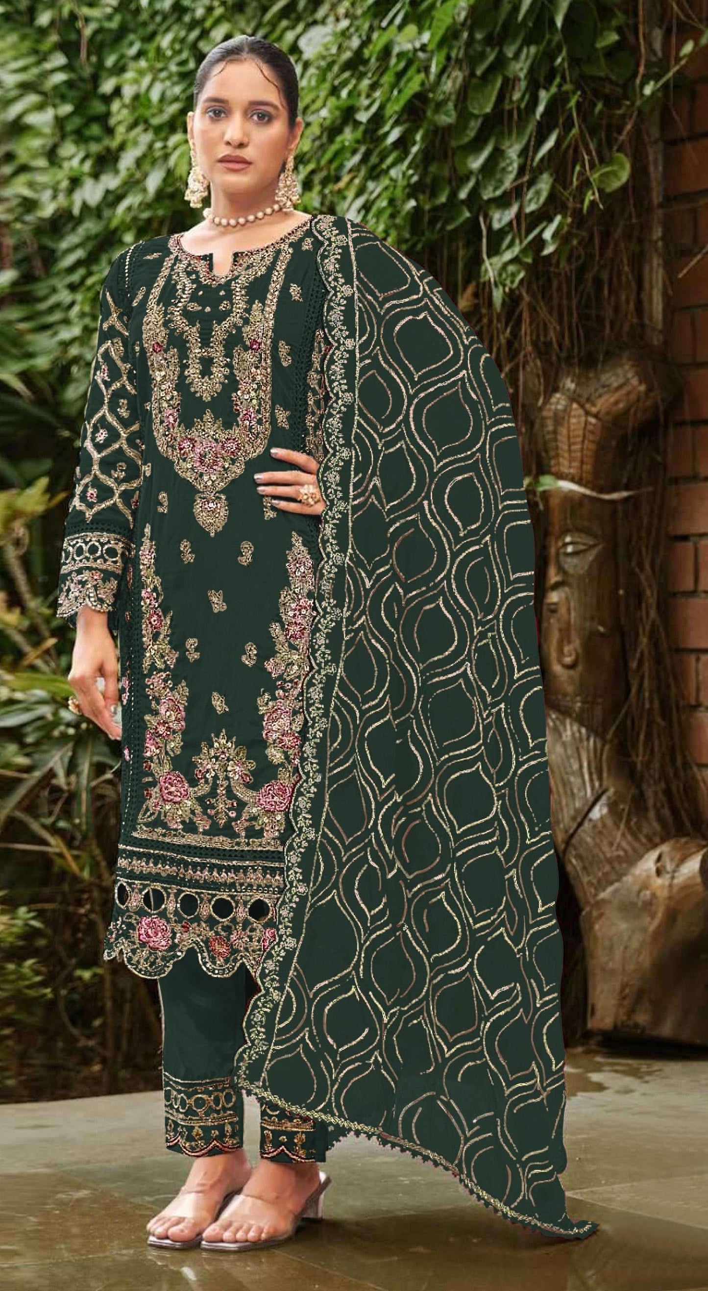 Anaita D Green Faux Georgette Suit with Embroidery & Sequence Work