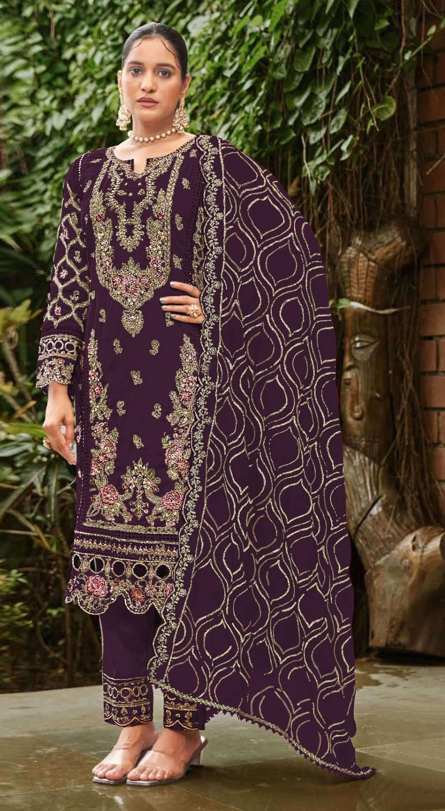 Anaita Purple Faux Georgette Suit with Embroidery & Sequence Work