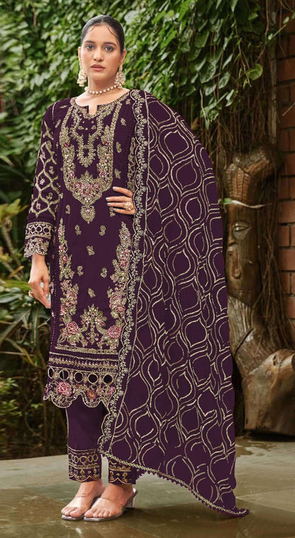Anaita Purple Faux Georgette Suit with Embroidery & Sequence Work