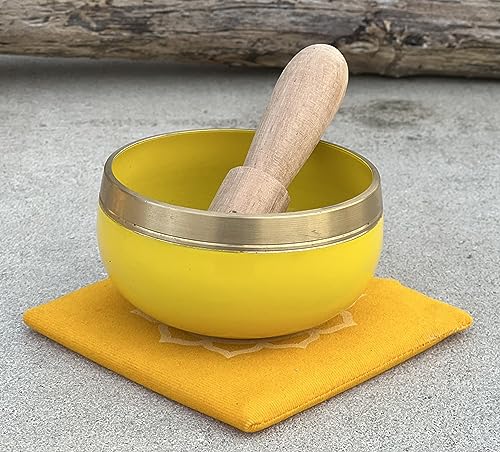 Singing Bowl Solar Plexus Chakra Handcrafted in Nepal 4" Diameter Yellow