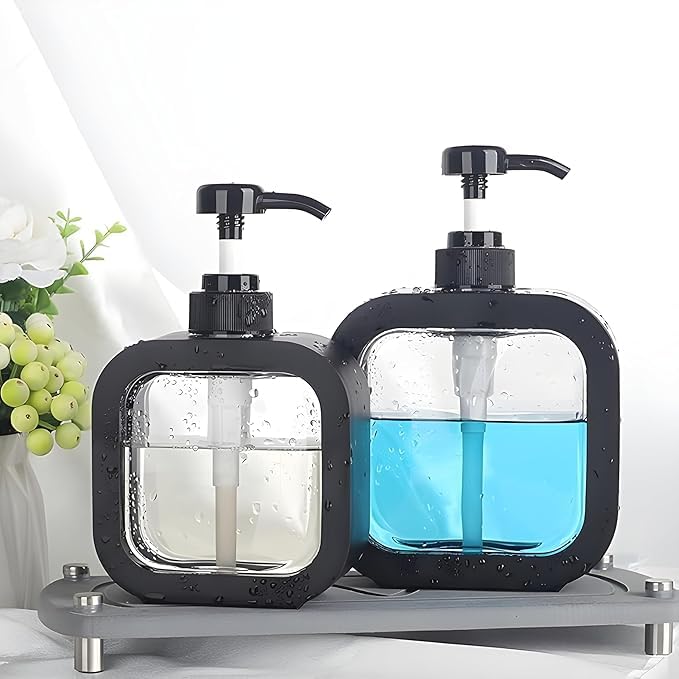 Soap Dispenser Manual Operation Black Plastic 300ml 19cm x 12.5cm