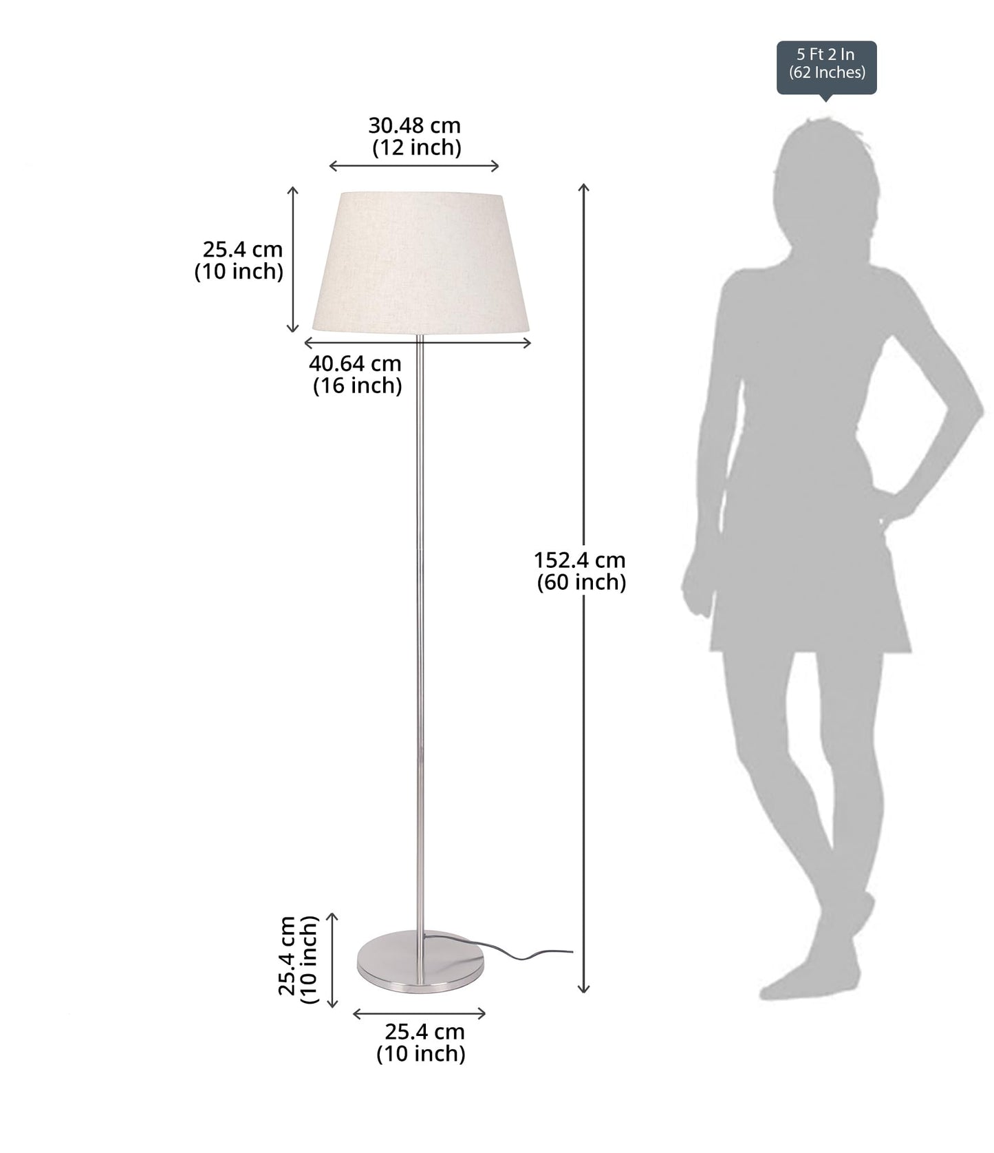 Floor Lamp Modern Minimalistic Stainless Steel Silver 5ft Height 16 inch Diameter