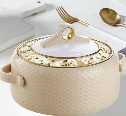 Nayasa Casserole Insulated Serving Tureen Hot Pot Thermoware with Inner Stainless Steel (Beige, 1PC (1500ml))(SH)