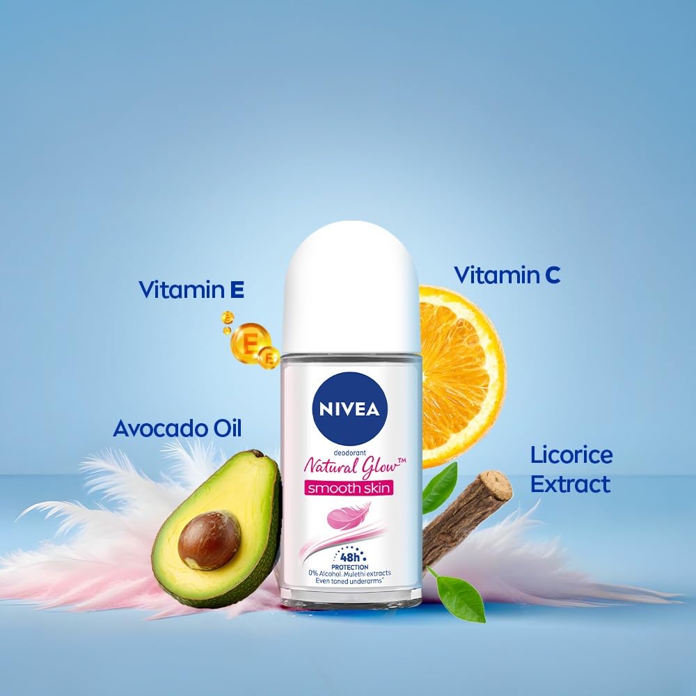 NIVEA Natural Glow Deodorant Roll On for Women, 50ml