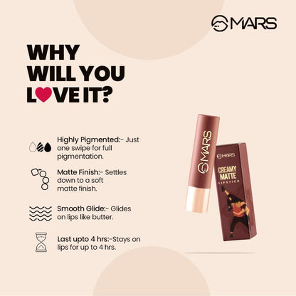 Creamy Matte Long Lasting Lipstick, 3.2g - Khoobsurat Kuchipudi