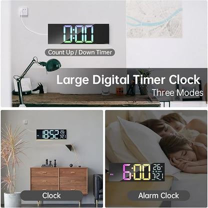 Digital Wall Clock with Remote Control, 15-Inch LED Display, Auto Brightness, Wall-Mounted or Desktop