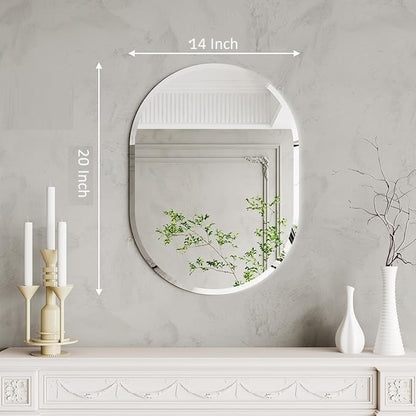 Frameless Oval Wall Mirror with Polished Edge - 14x20 Inch - Modern Design for Bathroom, Bedroom, Living Room