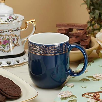 Coffee Mug Aesthetic Design with Golden Border, Bone Free, 300 ml, Prussian Blue