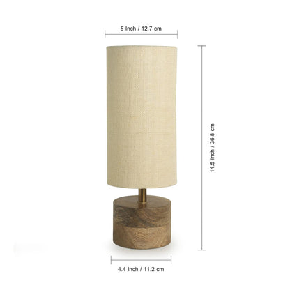 Table Lamp Handcrafted Mango Wood & Linen 14 Inch - Modern Bedside Lighting