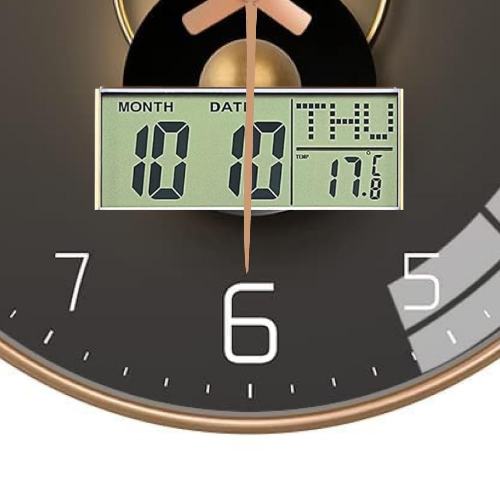 Modern Decorative Wall Clock - Silent Quartz - 4.72 x 1.5 Inch - Brown Glass & Plastic