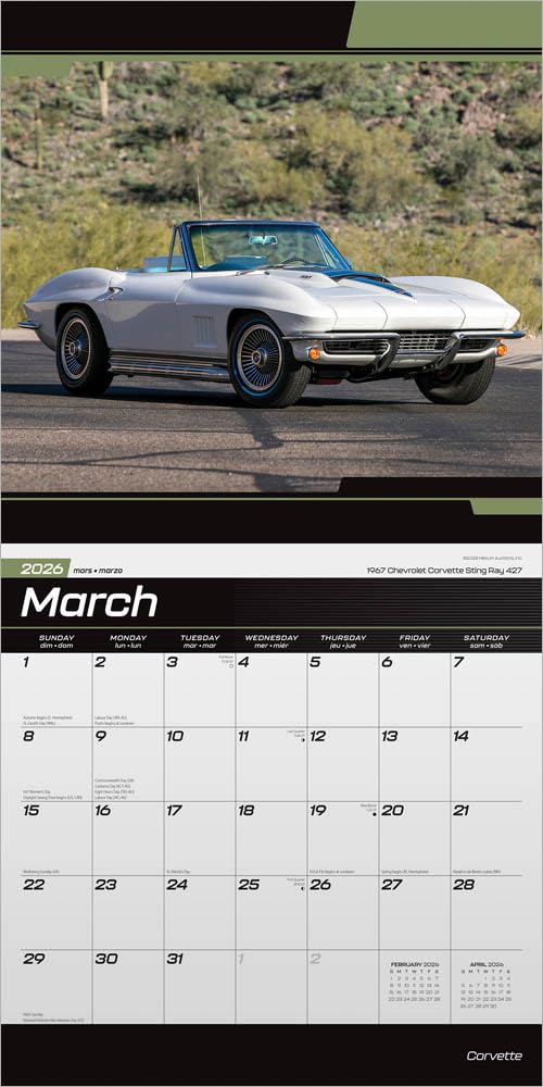 Corvette OFFICIAL | 2026 12 x 24 Inch (Hanging) Monthly Square Wall Calendar | Plastic-Free | BrownTrout | Chevrolet Motor Muscle Car