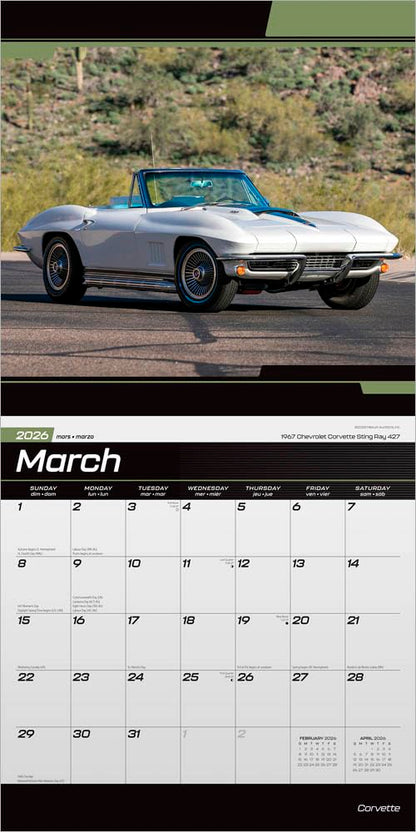 Corvette OFFICIAL | 2026 12 x 24 Inch (Hanging) Monthly Square Wall Calendar | Plastic-Free | BrownTrout | Chevrolet Motor Muscle Car