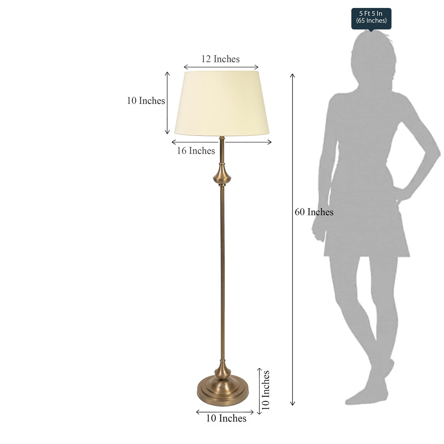 LED Floor Lamp Antique Brass Finish 5Ft Height with Cream Lampshade