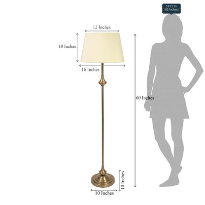 LED Floor Lamp Antique Brass Finish 5Ft Height with Cream Lampshade