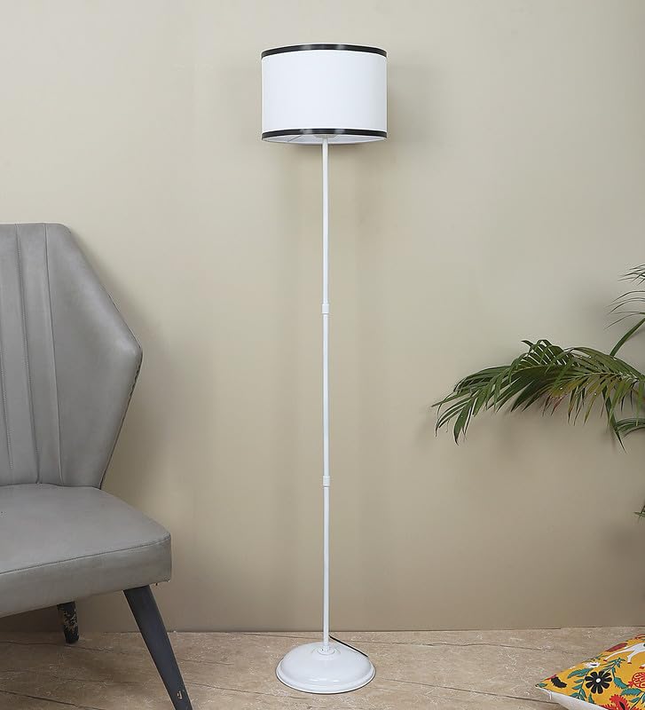 Metal Floor Lamp - Foldable Design - Black Stripe Shade - Adjustable Light - Modern Home Decor