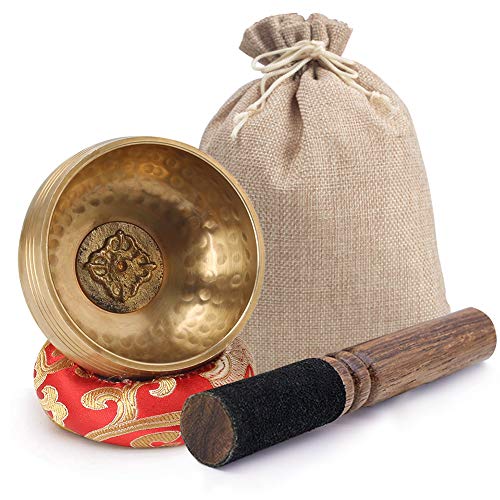 Tibetan Singing Bowl Set 3 Inch Handmade Meditation Bowl with Silk Cushion and Mallet