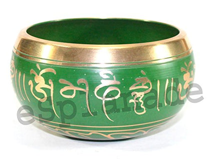 Singing Bowl 4 Inch Diameter Green Metal Alloy with Striker Stick - Tibetan Buddhist Meditation Instrument