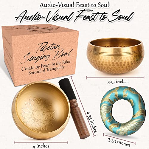 Tibetan Singing Bowl Set - 4" & 3.15" Handcrafted Metal Bowls with Cushion & Striker for Meditation