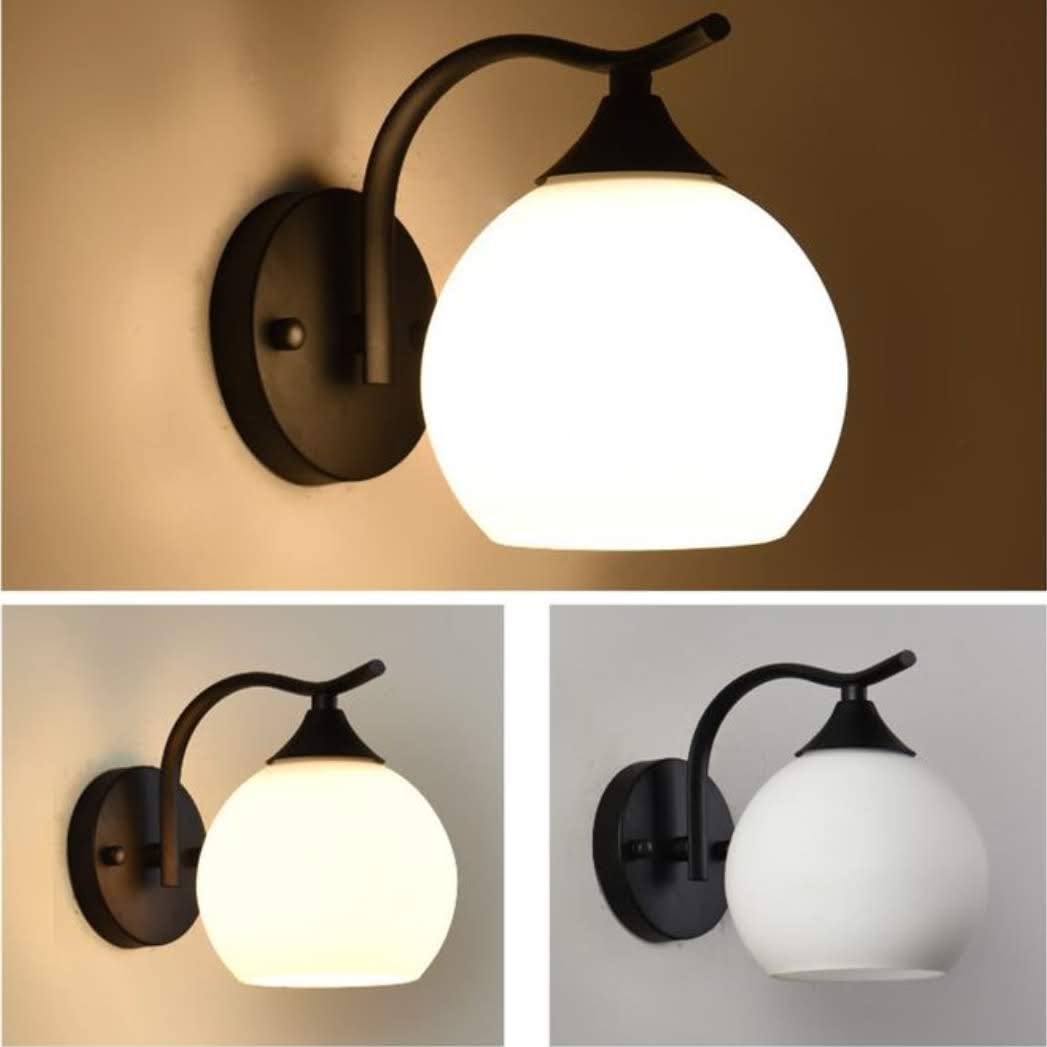 LED Wall Light Modern Design Black Metal & Frosted Glass 30cm