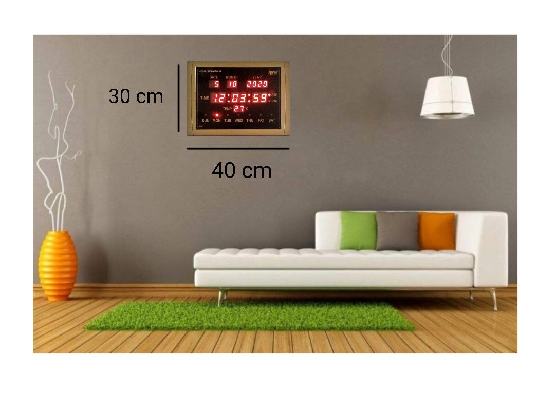 Digital Wall Clock with Temperature Sensor, 425 cm x 325 cm x 32 cm, Black Plastic
