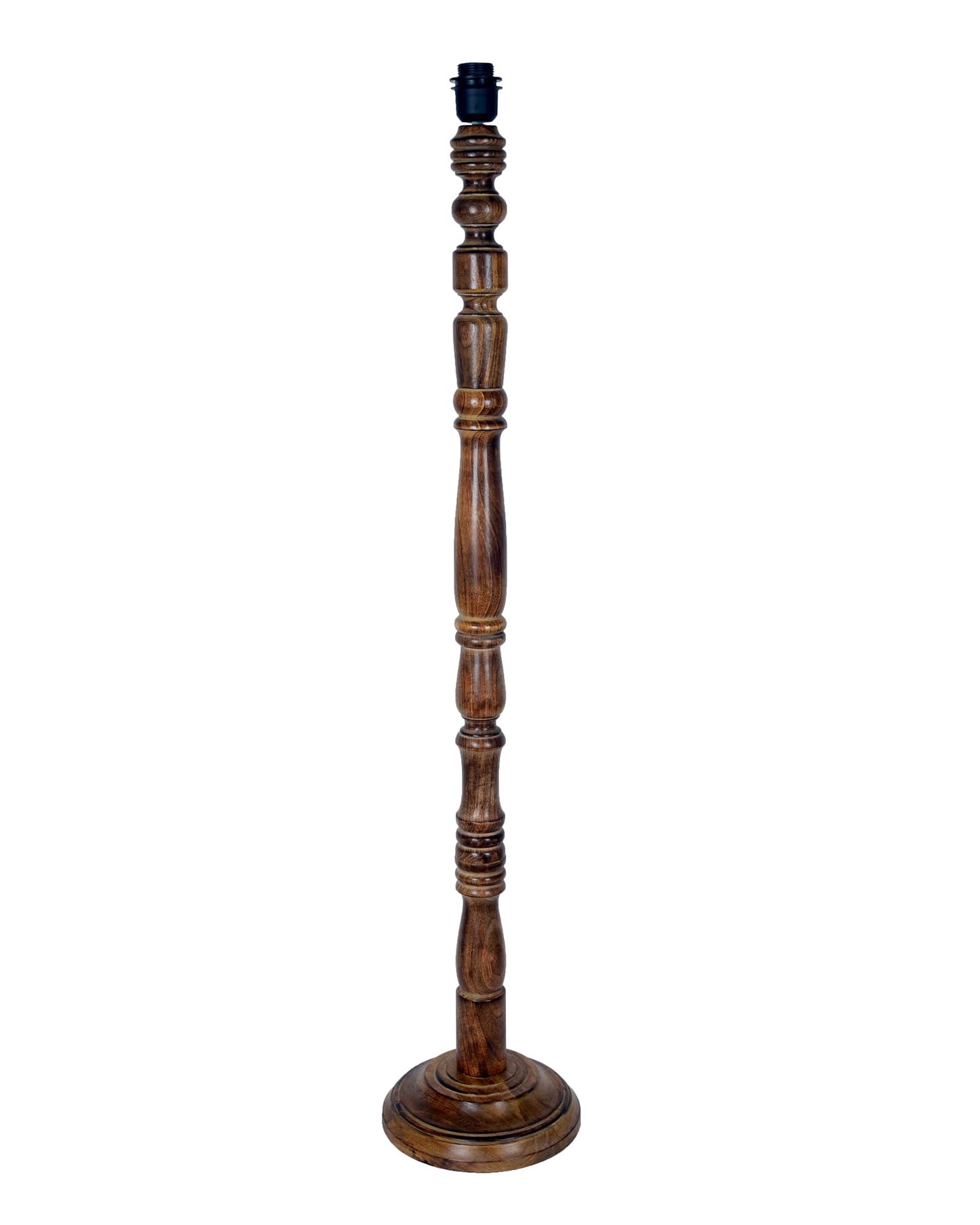 Rustic Floor Lamp with Multicolor Fabric Shade - Walnut Brown - 142x30x28 cm