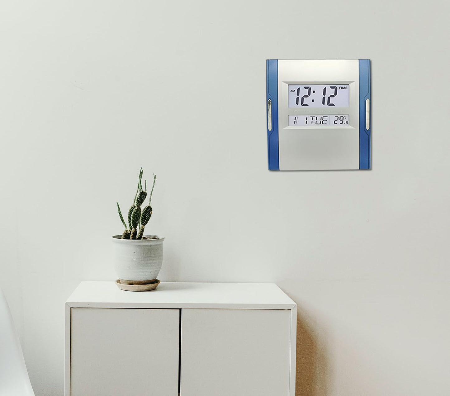 Digital Wall Clock with LCD Display, Battery Operated, 12/24 Hour Format