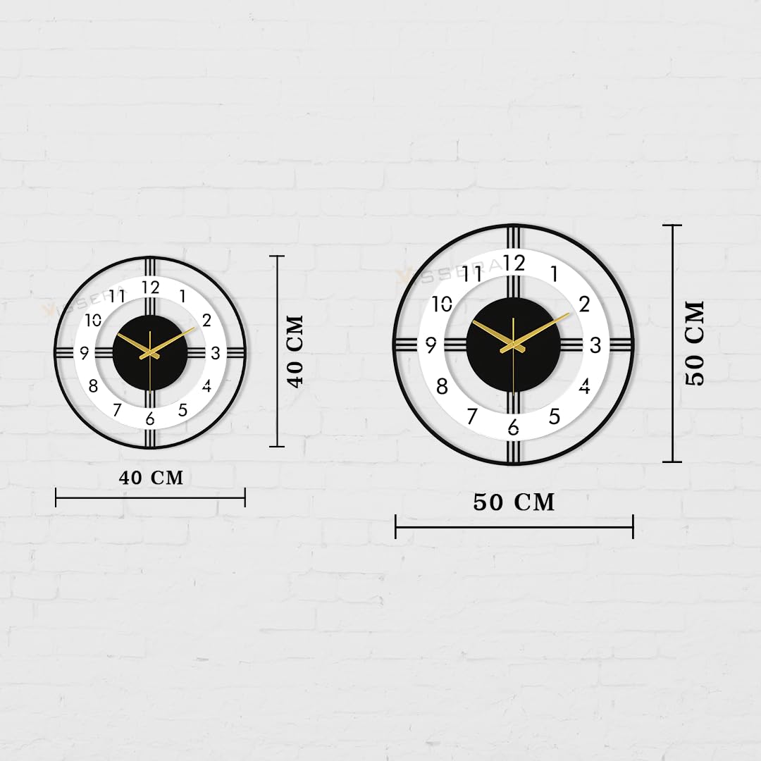 Large Silent Metal Wall Clock - Antique Design for Living Room - 60cm