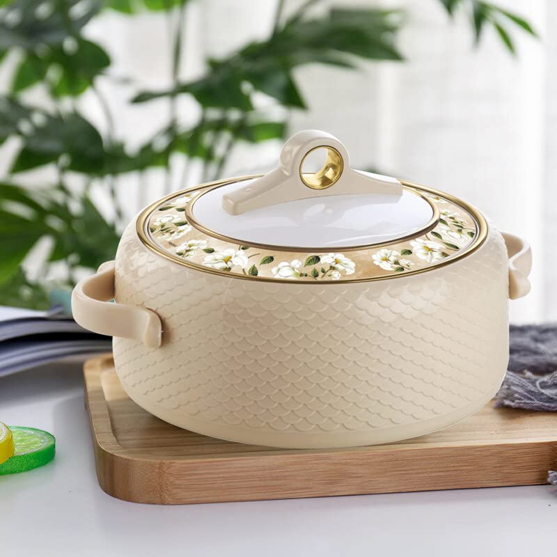 Nayasa Casserole Insulated Serving Tureen Hot Pot Thermoware with Inner Stainless Steel (Beige, 1PC (1500ml))(SH)