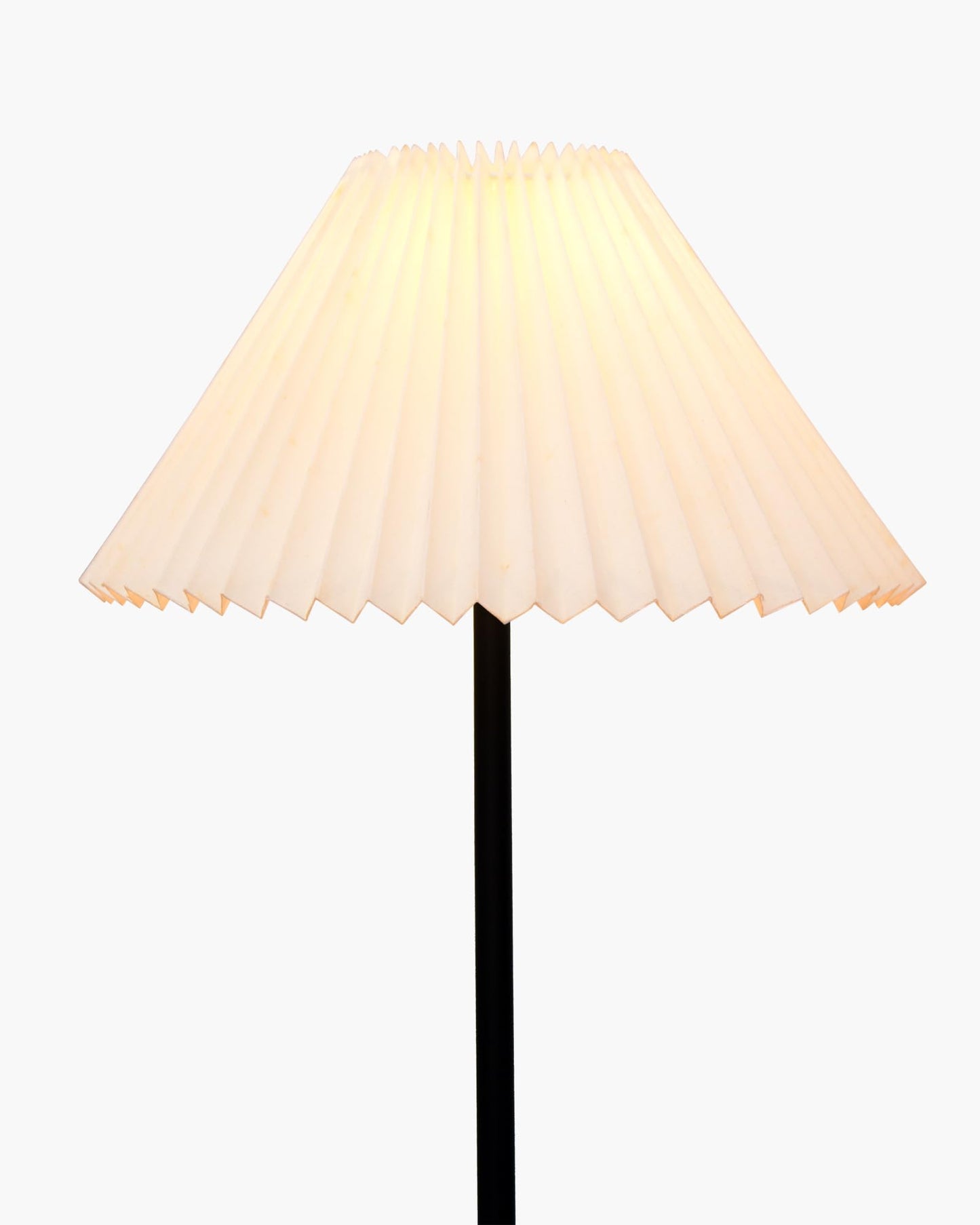 Modern Floor Lamp with Pleated Fabric Shade, Black Mild Steel & Wood Base, 127 cm Tall
