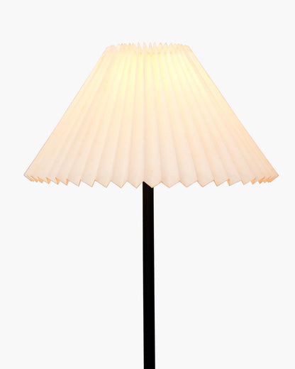 Modern Floor Lamp with Pleated Fabric Shade, Black Mild Steel & Wood Base, 127 cm Tall