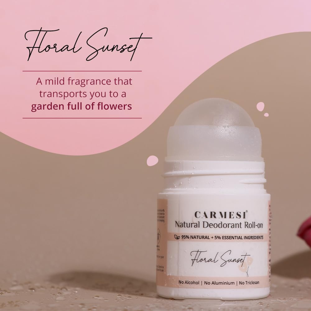 Natural Underarm Roll-On Deodorant, Floral Sunset, 50ml