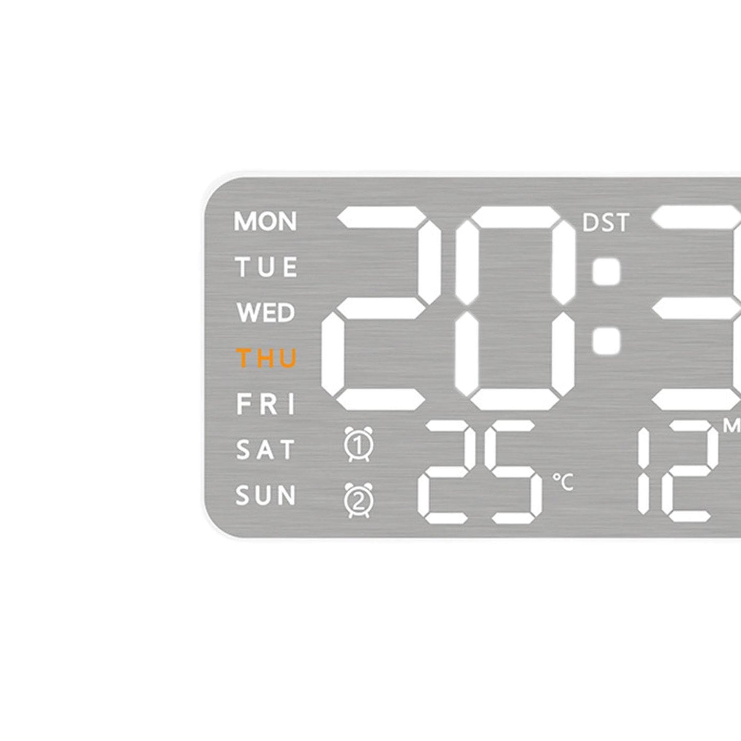Digital Wall Clock with 9-Inch LED Display, Dual Alarm, Temperature, USB Powered - White