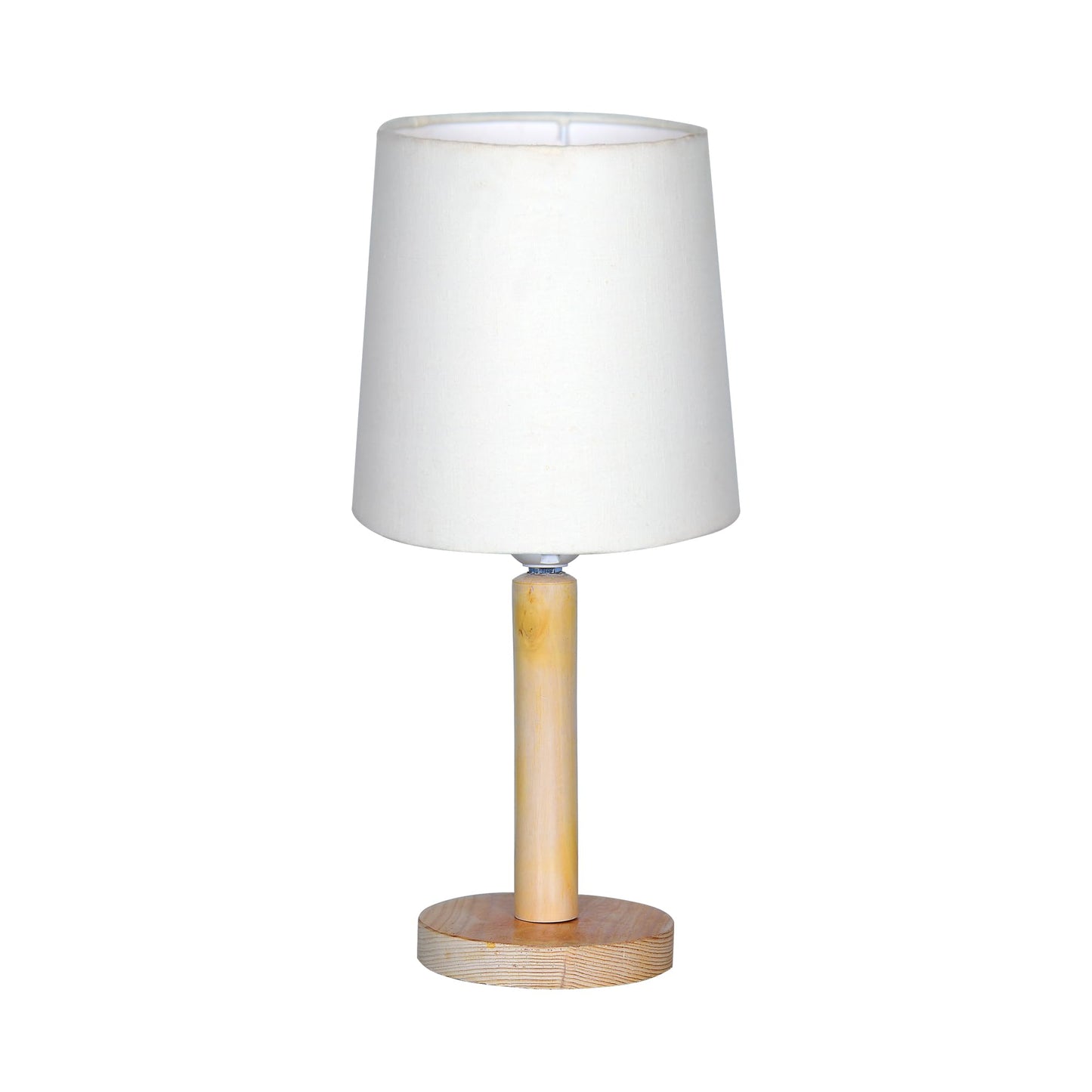 Table Lamp Minimalist Design Pinewood White Fabric Linen Shade 15x15x34 cm