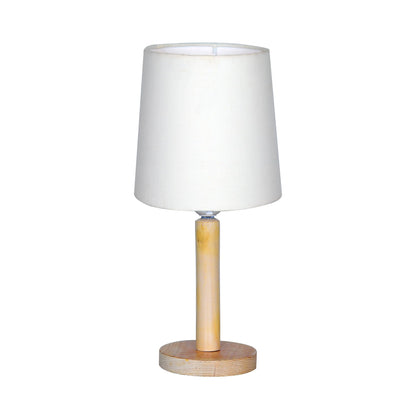Table Lamp Minimalist Design Pinewood White Fabric Linen Shade 15x15x34 cm
