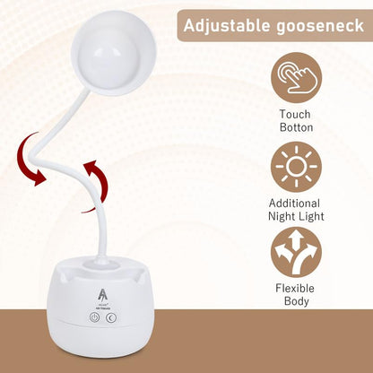 Dimmable LED Desk Lamp with Dual Touch Sensor, Flexible Gooseneck, White