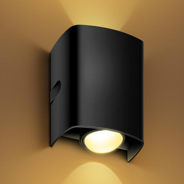 LED Wall Light - Modern Up & Down Design - Black Aluminium - 2 Watt - IP65 - Warm White 2700K