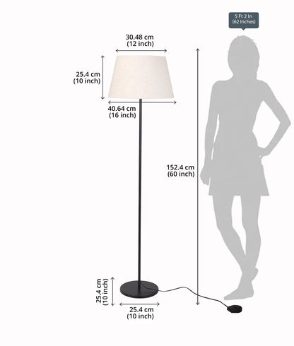 Floor Lamp Modern Black Metal 5Ft Height Off White Shade 16 Inches